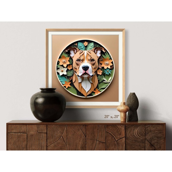Pit Bull Terrier Papercut Art: 12x12 Red AmStaff Dog Pet Portrait Digital Print - Picture 3 of 7